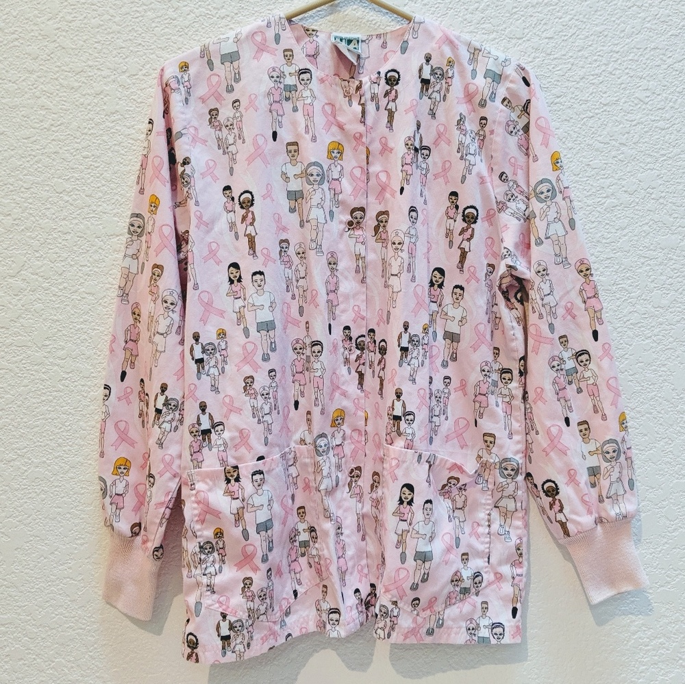 2/$18 UA Scrubs breast cancer awareness scrub top.